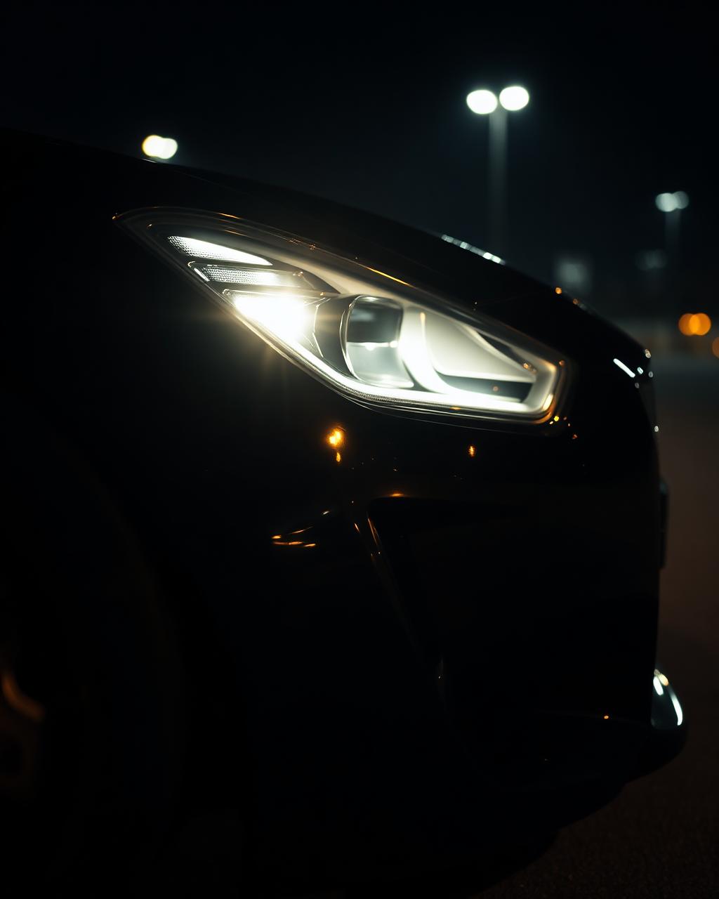 Sports car headlight detail at night