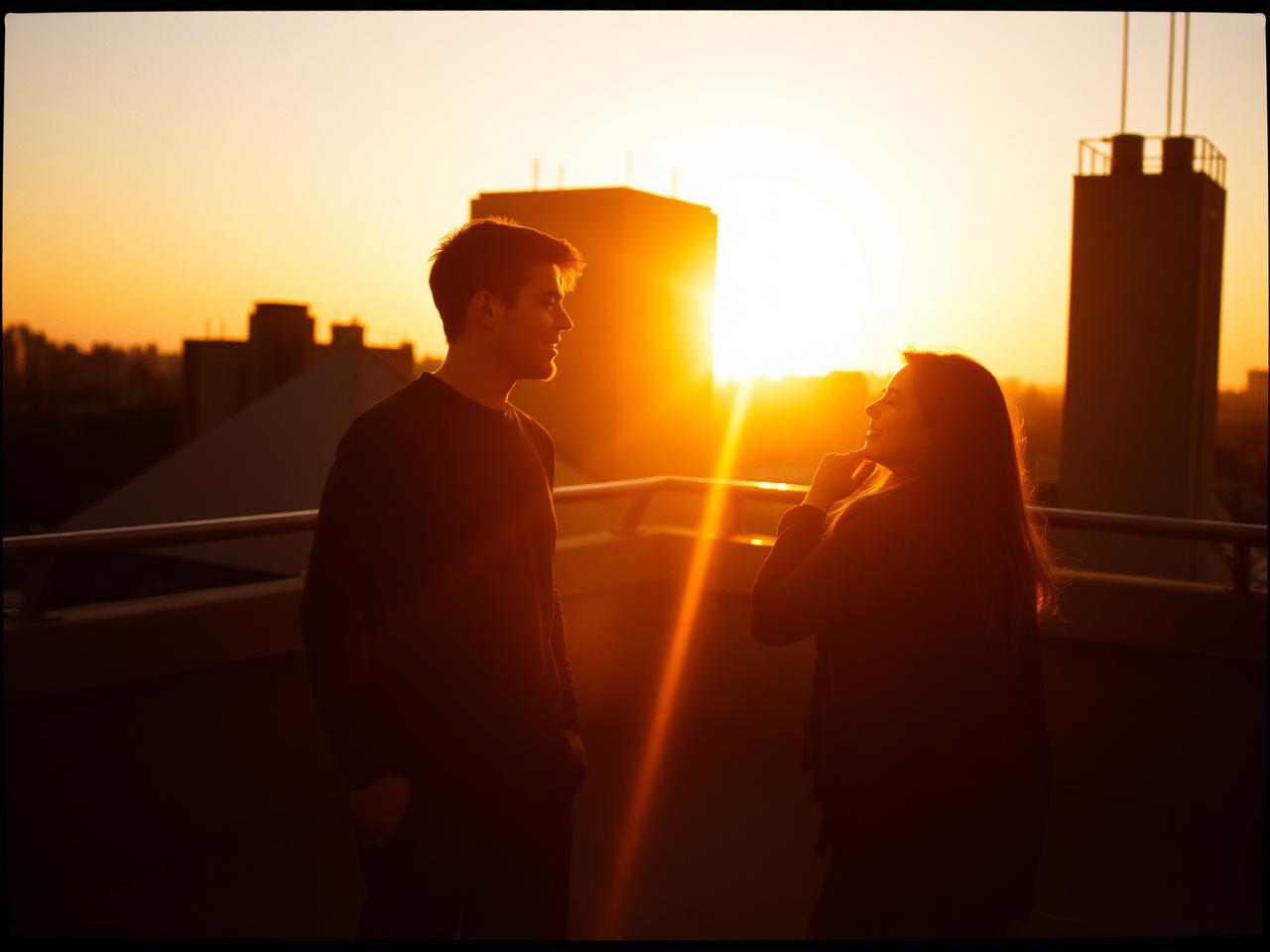 Friends on a rooftop at golden hour