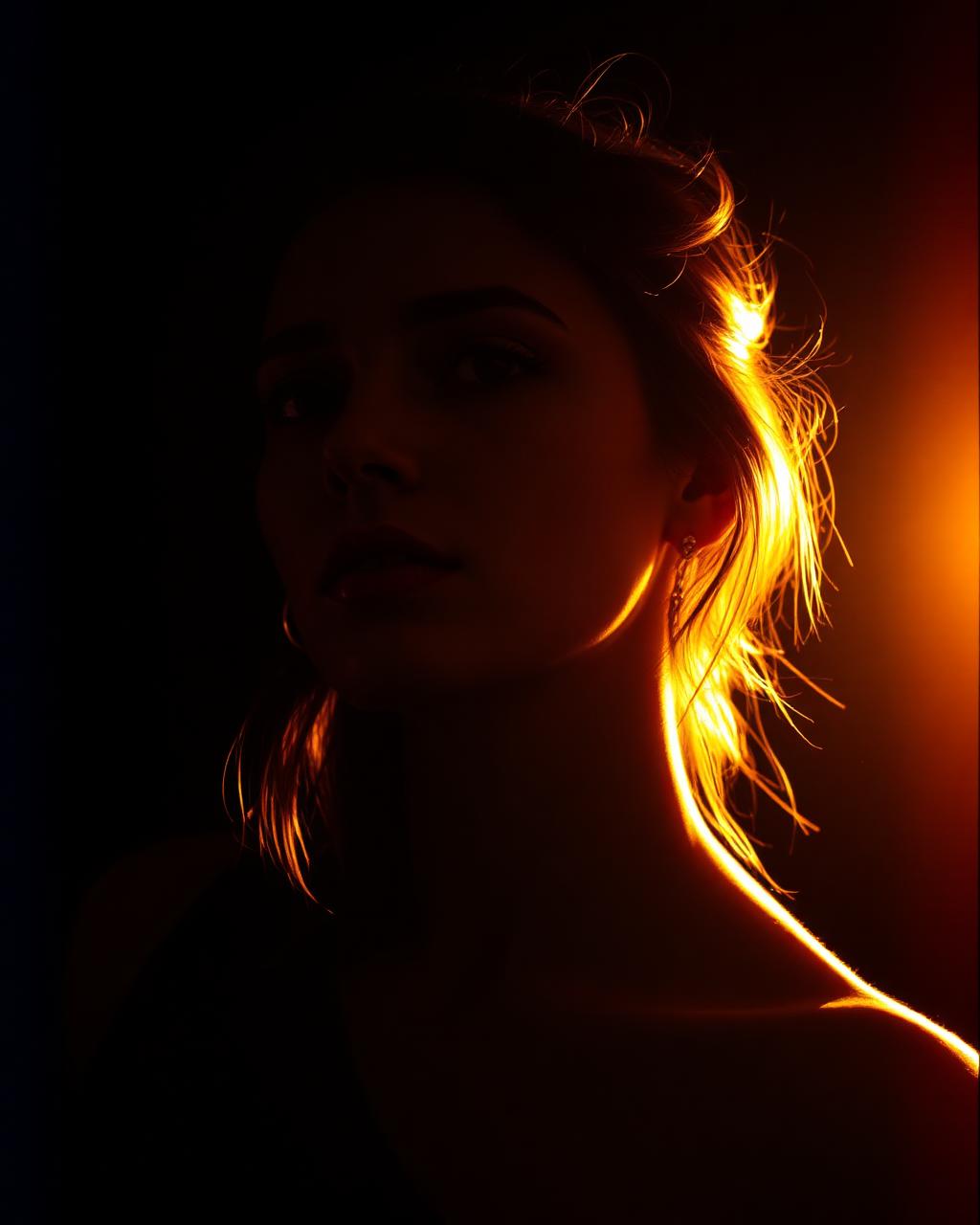 Low key golden rim light portrait