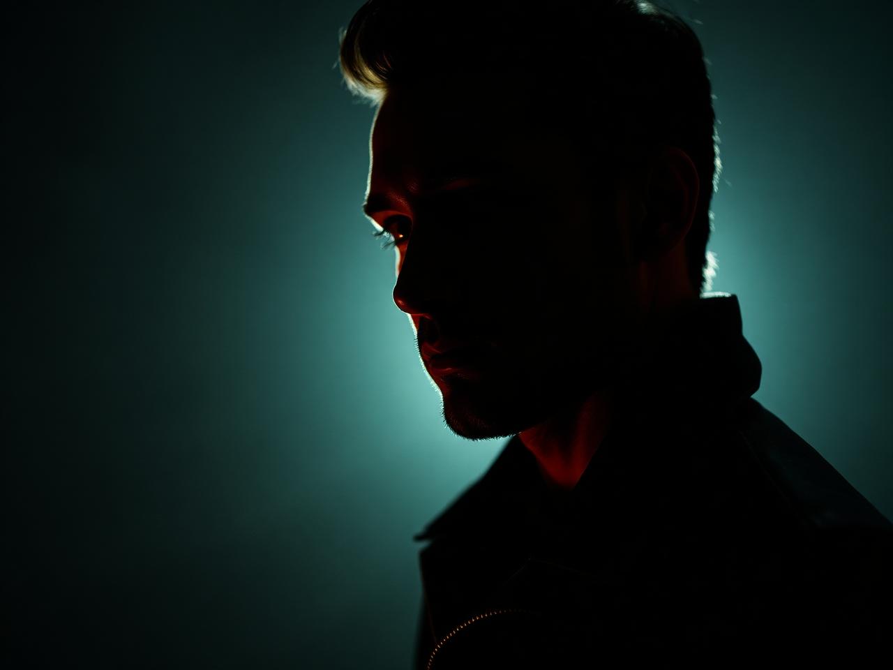 Dramatic profile portrait in shadow